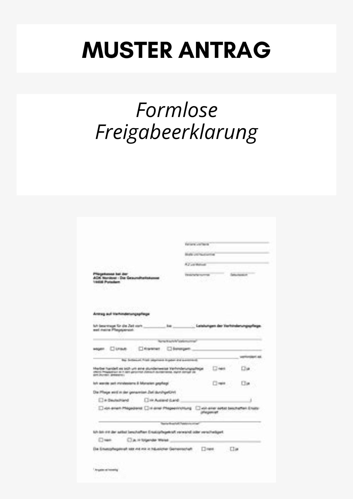 Formlose Freigabeerklärung
